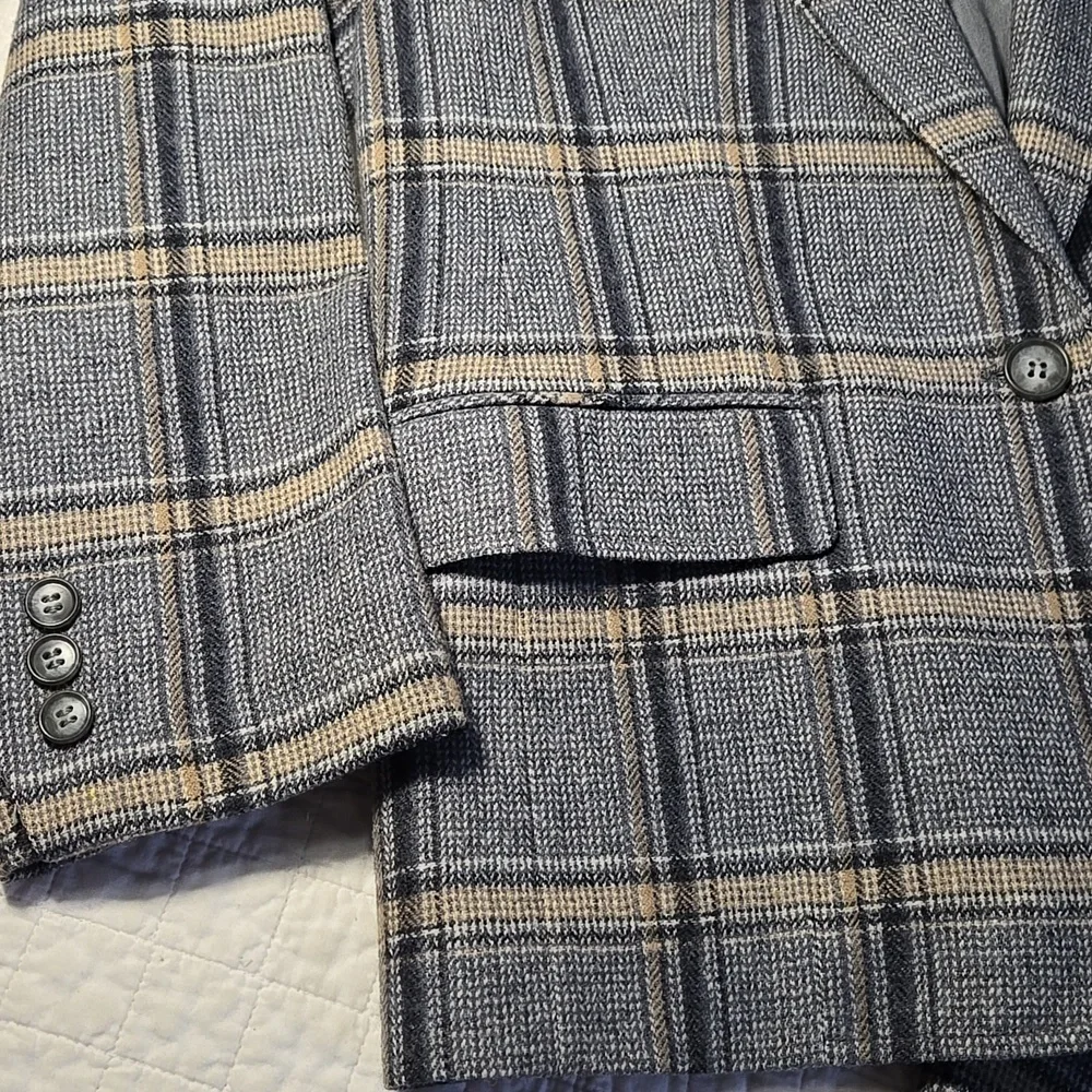 Pendleton Vintage Virgin Wool Gray  Cream Plaid Blazer and Skirt Set Womens 14 - Picture 3 of 13